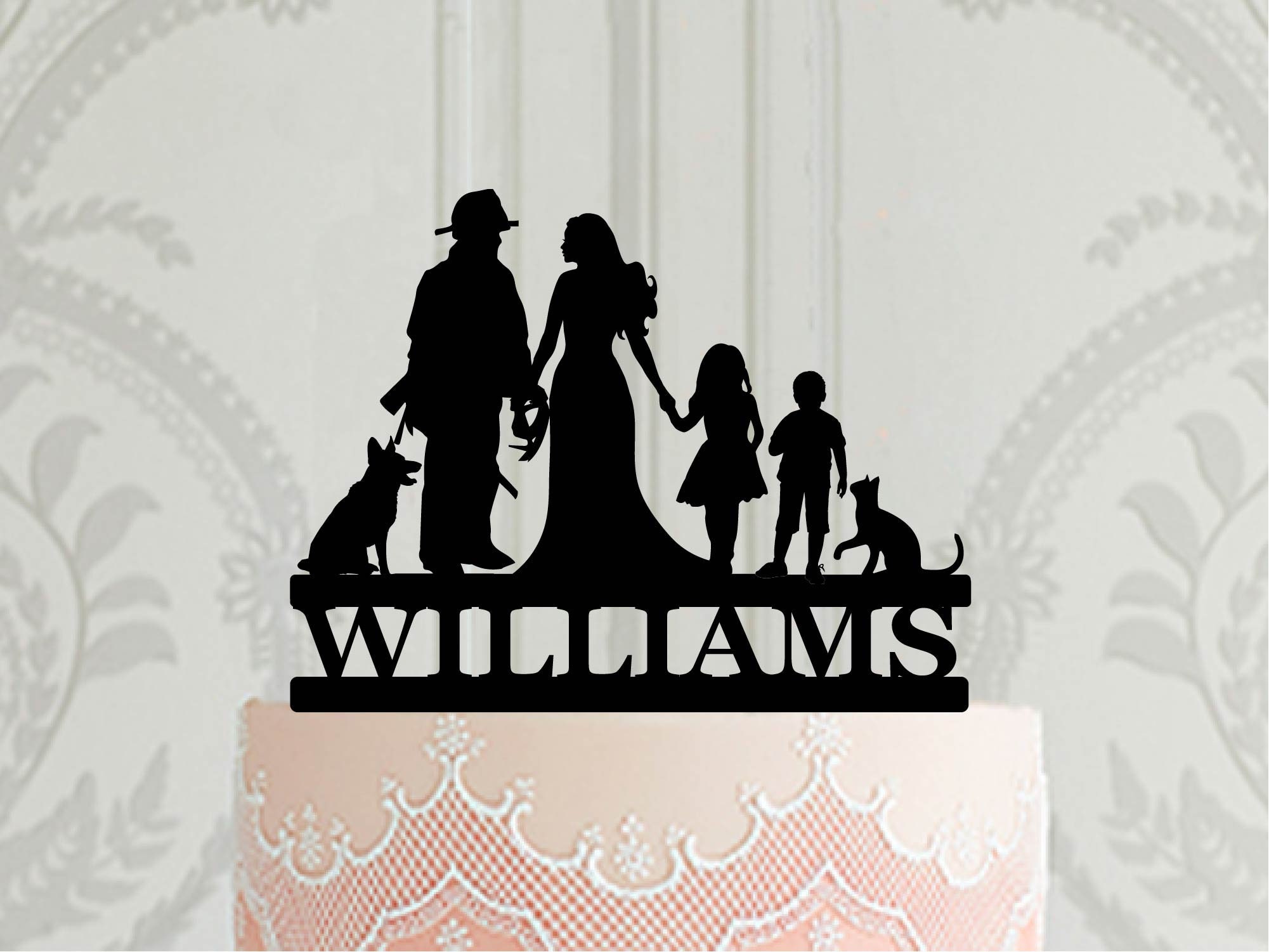 Personalised Firefighter Family Wedding Cake Topper