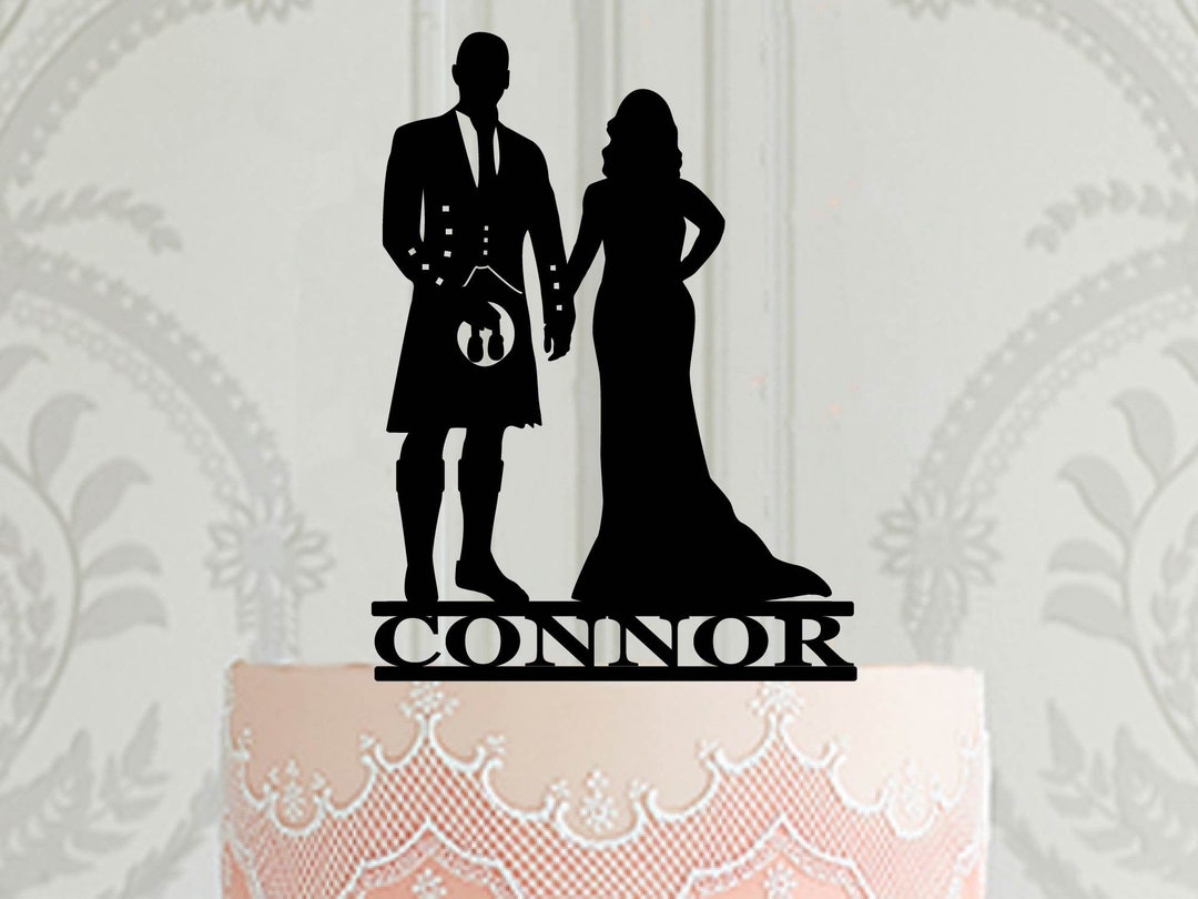 Scottish Wedding Cake Topper Groom in Kilt Silhouette, Personalised ...
