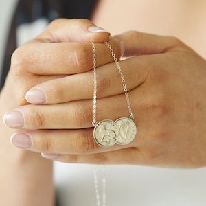 Irish threepence double necklace, silver Irish necklace, silver delicate pendant, double coin necklace