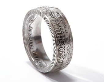 British Florin two Shilling Sterling Silver Coin Ring Wedding Band