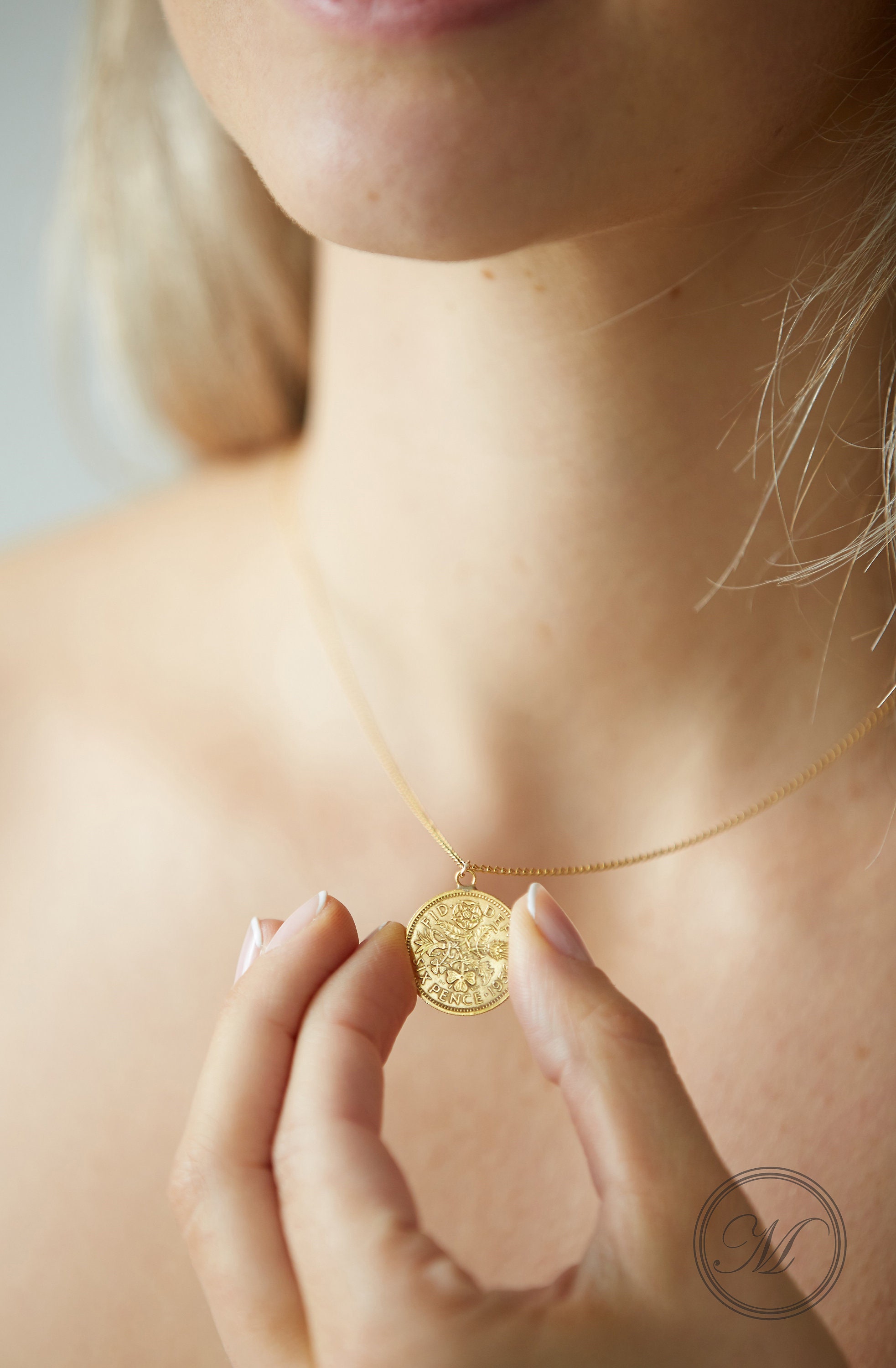 Sixpence Coin 24k Gold Plated Necklace 