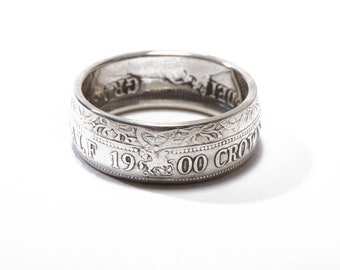 Antique Victorian Half Crown Coin Ring - Handmade Sterling Silver Men's Wedding Band