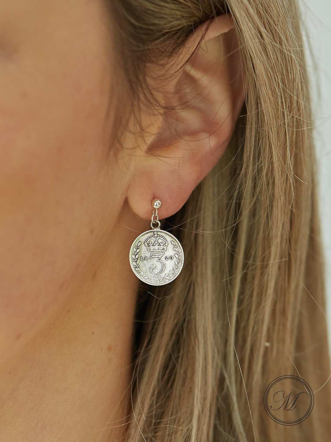 Silver coin earrings deals