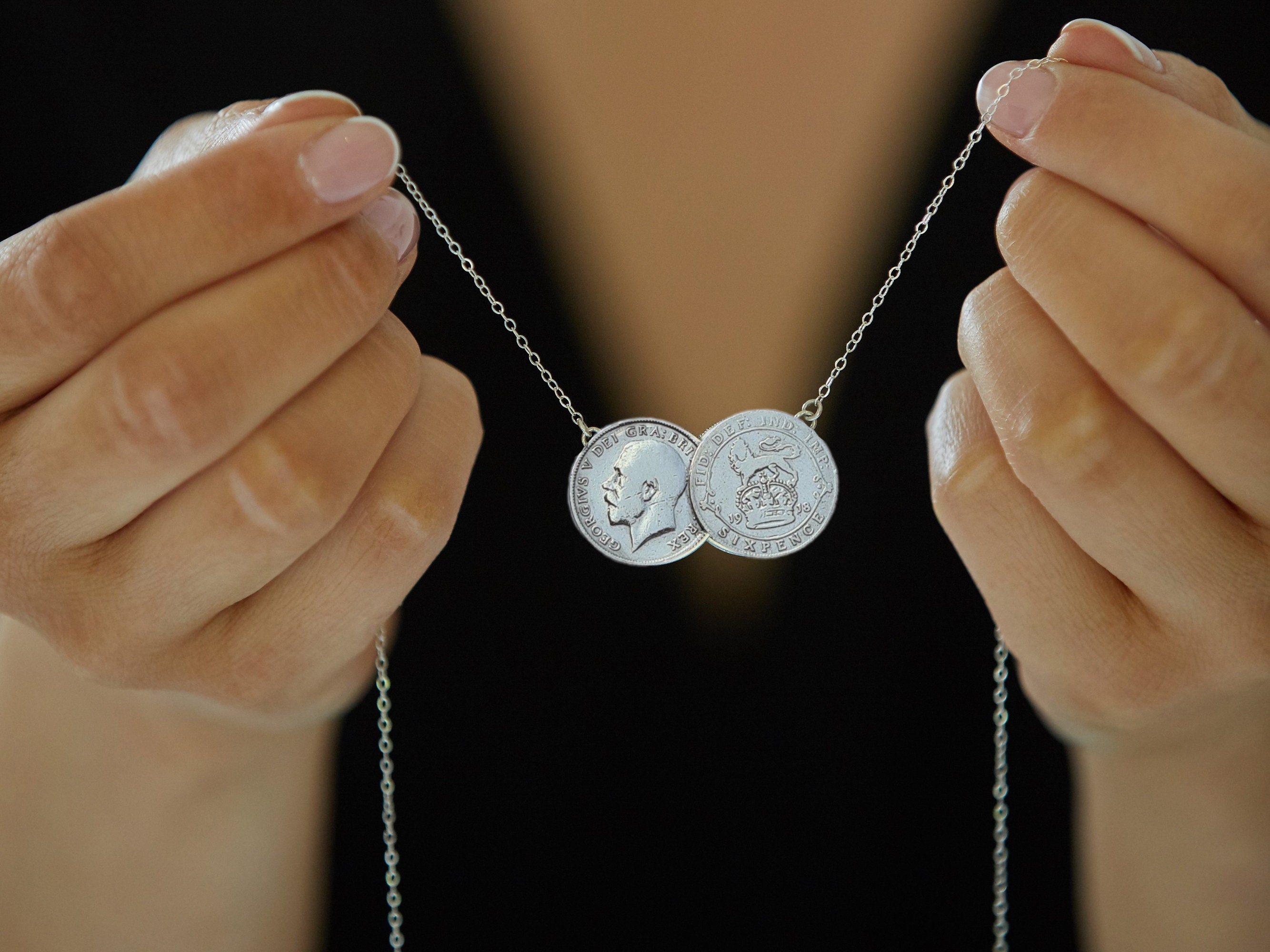 Sixpence Double Coin Necklace Sterling Silver Genuine Sixpence Coins Etsy Canada