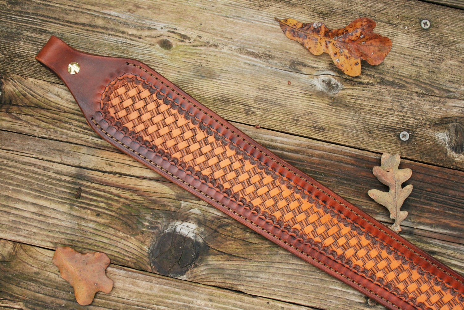 Custom Leather Rifle Sling Hand Tooled Basket Weave Pattern Etsy