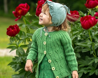 Hand knitted dress and cardigan set - Green dress and cardigan - Wool knitted dress and cardigan