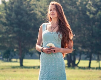 Blue lace cotton summer dress