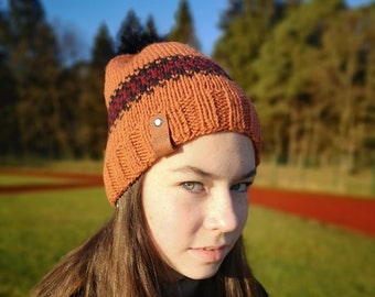 Hand knitted orange hat beanie