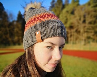 Hand knitted gray hat beanie