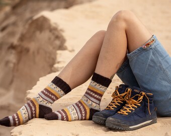 Hand Knitted Wool and Polyamide Blend Hiking Socks in Autumn Colors