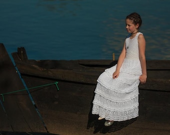 First Communion White Cotton Crochet Dress Maxi Dress Gown