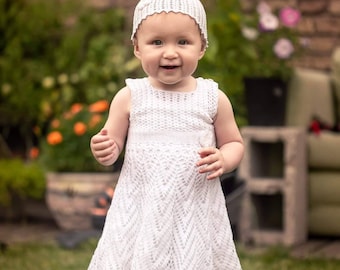 Crocheted handmade cotton christening dress, gown