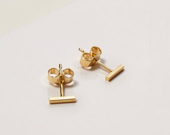 Mini Bar Line Stud Earrings | Made from Recycled 18k Yellow Gold | Minimalist Stud Earrings |