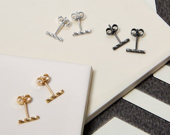 Sterling Silver Faceted Bar Stud Earrings | Minimalist Line Studs