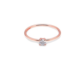 9k Rose Gold & Lab Grown Diamond Solitaire Ring | Bridal Diamond Ring | 4 Prong Setting | Round Diamond  | Rose Gold Engagement Ring