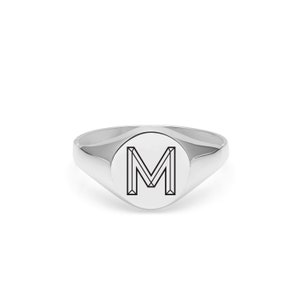 Personalized Sterling Silver Signet Ring - Custom Initials, Round Letter Ring, Pinky Ring