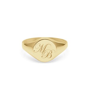 Personalised 9ct Gold Signet Ring - Double Initials, Monogram Round ...