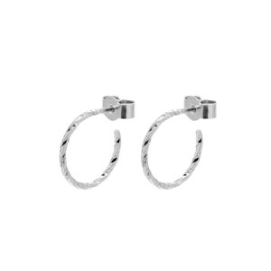 Sterling Silver Faceted Mini Hoop Earrings - Sparkly Geometric Hoops | Minimalist Hoop Studs