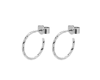 Sterling Silver Faceted Mini Hoop Earrings - Sparkly Geometric Hoops | Minimalist Hoop Studs