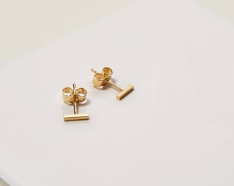 Mini Bar Line Stud Earrings | Made from Recycled 18k Yellow Gold | Minimalist Stud Earrings |