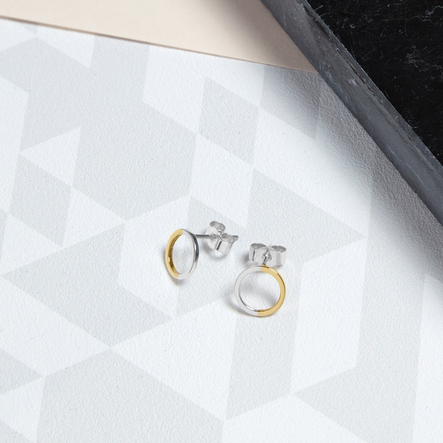 Mini Gold & Silver Circle Stud Earrings - Two-Tone Geometric Studs | Mixed Metal Jewellery