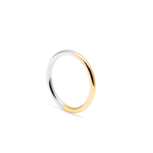 9ct Yellow Gold And Silver Round Ring 2mm