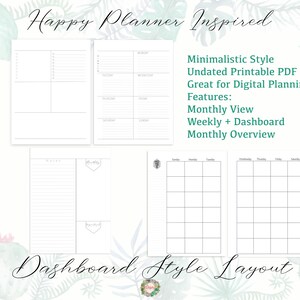 Happy Planner Minimalist Dashboard Layout, UNDATED - Printable, PDF, Classic Size, Digital Planner, GoodNotes, ZoomNotes, Disc Planner