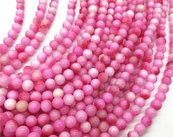 33 beads full strand 12mm RASPBERRY PINK Round Jade Gemstone Beads gjd0192