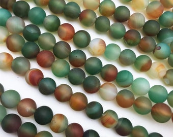 80002374-M10 4MM Matte Green Agate Gemstone Round Loose Beads 15 inch Full Strand