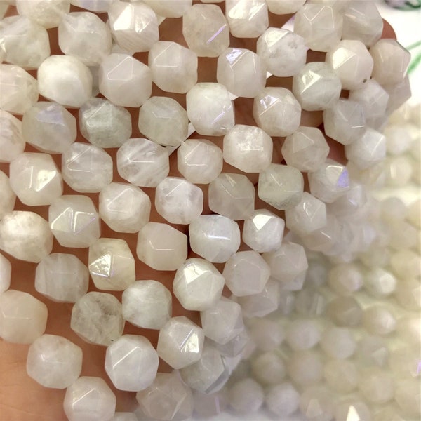 1Full Strand 10mm Star Cut Faceted Moonstone Beads, Wholesale Gemstone For Jewelry Making