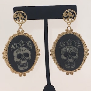 Gold & Black Sugar Skull Earrings