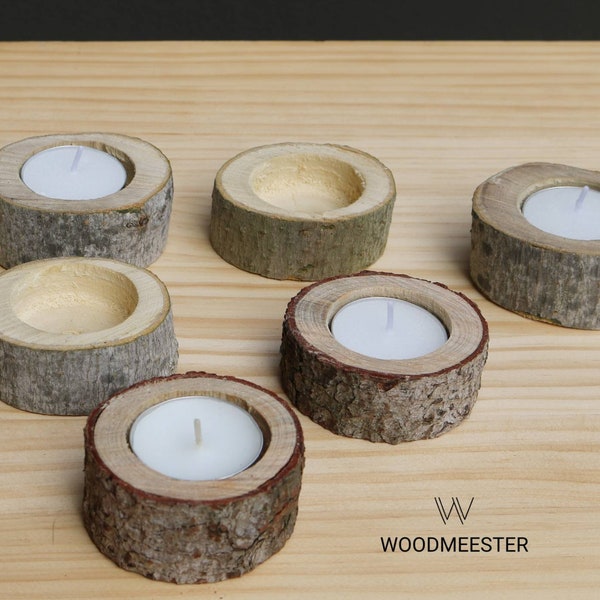 SET OF 3! Rustic Tea Light Wood Candles Wedding - Comes with white unscented Tea Light. 100% Australian made home décor. Birthday gift.