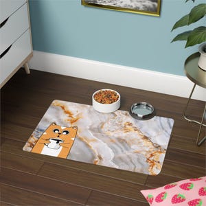 Chic Pet Food Mat with Furry Friend Design, Cat Feeding Station, Cute Pet Decor, Anti-Slip Cat Bowl Mat, Unique Housewarming Gift