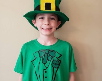 Handmade St Patrick's day, Leprechaun Costume Hat and Shirt- Halloween Costume - Photo Prop- Child and Adult.