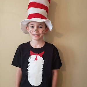 Book Character Costume: Red and White Hat and Cat Belly Shirt.- Child and Adult sizes