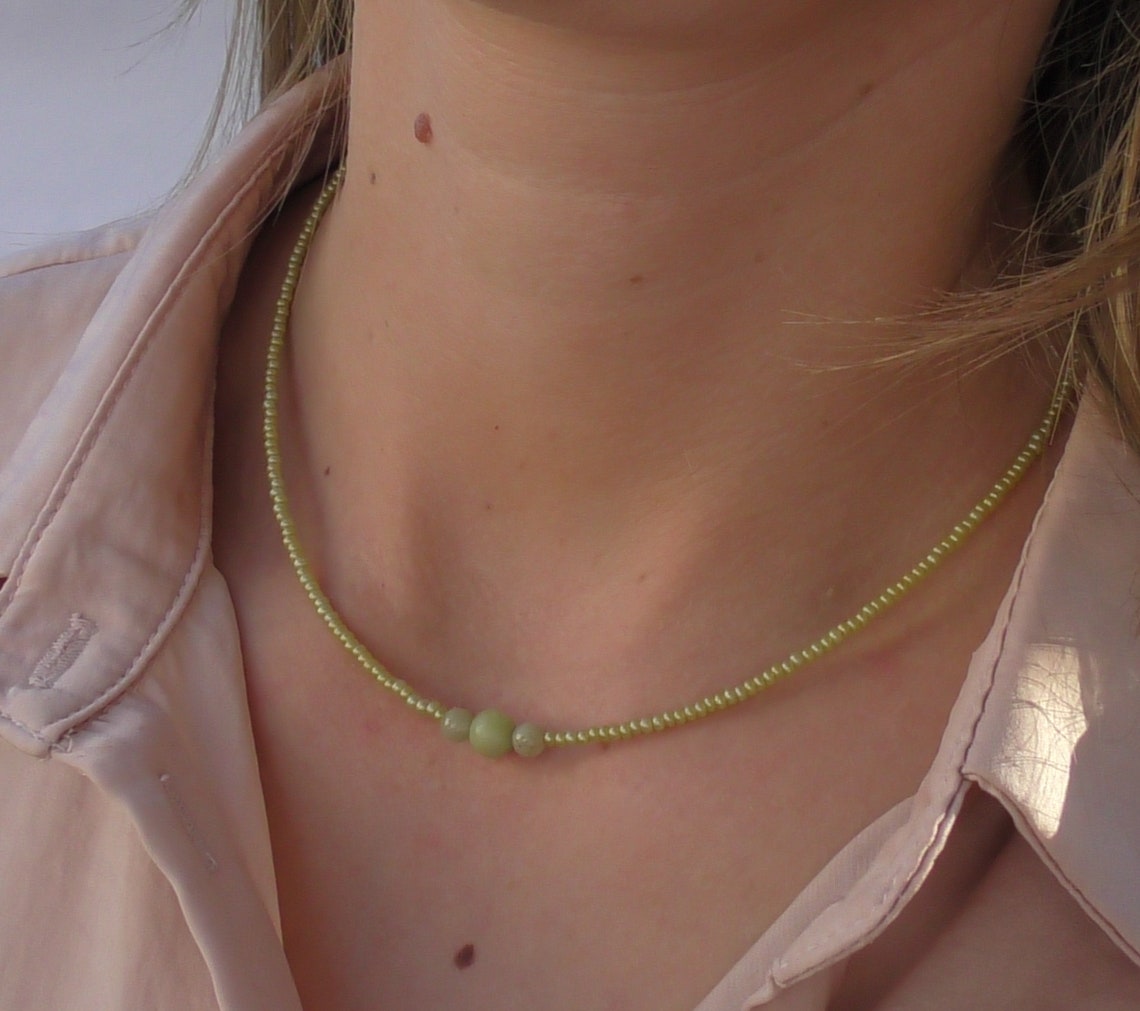 Light green choker necklace with agate and jade Etsy