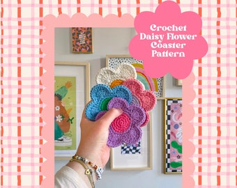 Crochet Pattern, Crochet Coaster, Flower Coaster, Y2K theme, Crochet Pattern, Y2K Home Decor, Crochet Flower