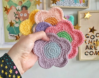 Crochet Coaster, Coasters, Y2K Home Decor, Crochet Coasters, 2000s, Y2K, Crochet Flower, Flower Coasters, Danish Pastel, Dopamine Decor