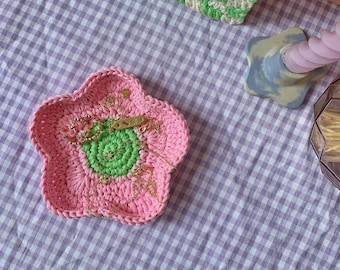 Flower Trinket Dish, Crochet Trinket Dish, Crochet Flower, Y2K Home Decor