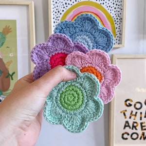 Crochet Car Coaster, Y2K Decor, Flower Coasters, Crochet Coasters, Car Coasters, 2000s, Crochet Flower, Danish Pastel, Preppy, Daisy Coaster