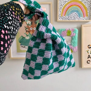 Crochet Checkerboard Bag, Project Bag, Y2K, Crochet Knot Bag