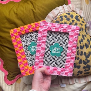 Crochet Checkerboard Mirror Frame: Y2K Danish Pastel Decor