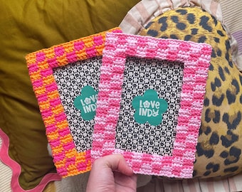 Crochet Checkerboard Mirror Frame: Y2K Danish Pastel Decor