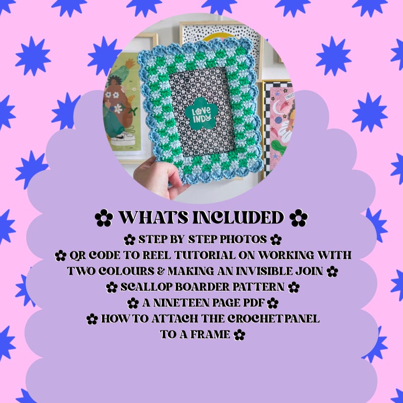 Crochet Pattern, Checkerboard Picture Frame Pattern, Crochet Frame Pattern, Crochet Homeware, Y2K zdjęcie 2