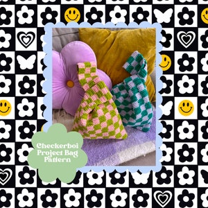 Checkerboi Project Bag Pattern, Crochet Bag Pattern, Checkerboard Bag Pattern, Y2K, Knot Bag, Crochet Bag Pattern, 2000s Fashion