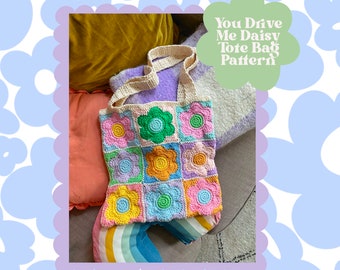 Crochet Daisy Tote Bag Pattern: Y2K Flower Design (PDF Pattern)