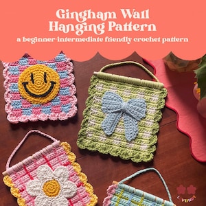 Patrón de tapiz de crochet de cuadros vichy: PDF para principiantes con apliques florales (en EE. UU.)