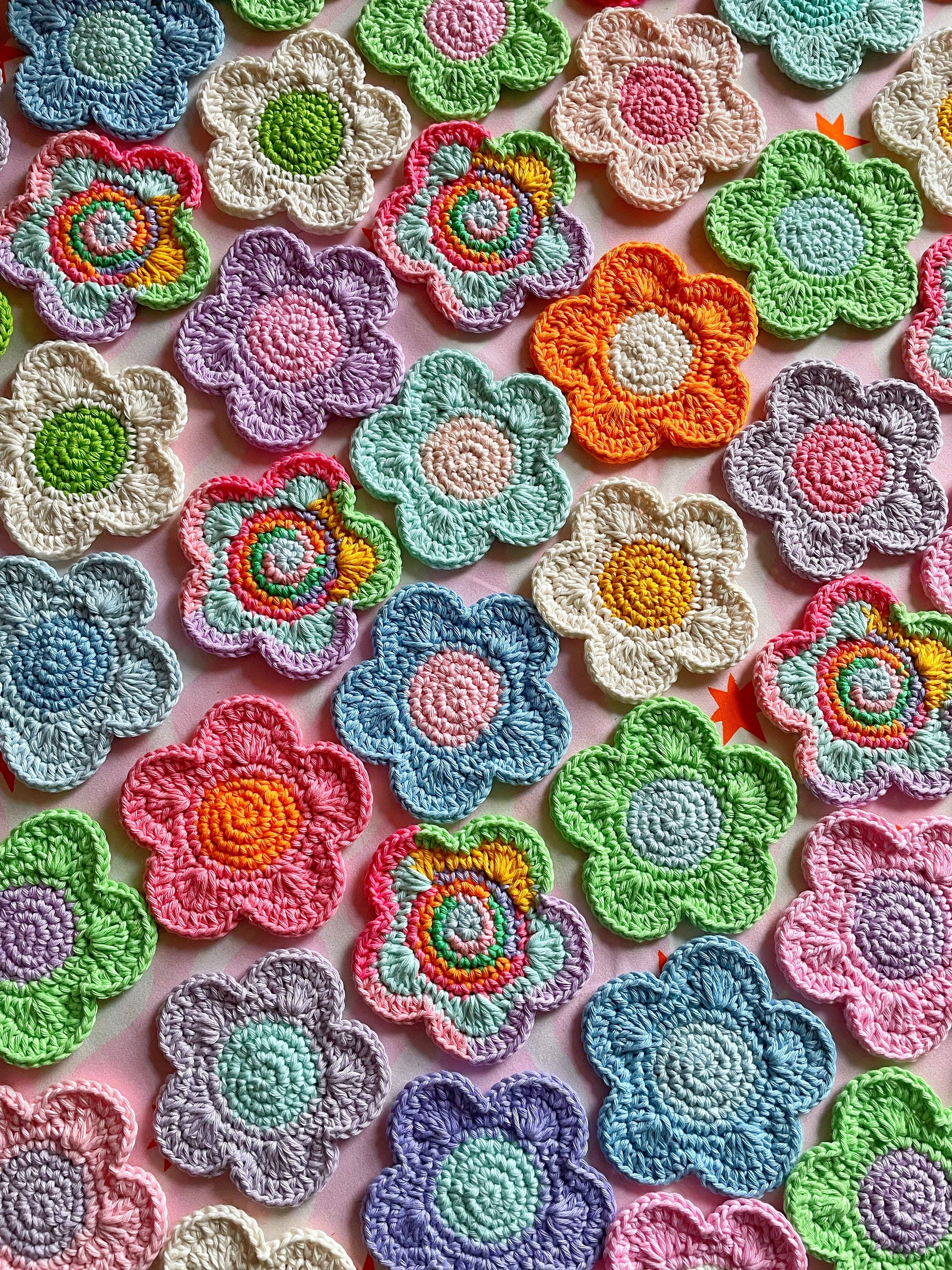 Crochet Coaster, Coasters, Y2K Home Decor, Crochet Coasters, 2000s, Y2K,  Crochet Flower, Flower Coasters, Danish Pastel, Dopamine Decor 