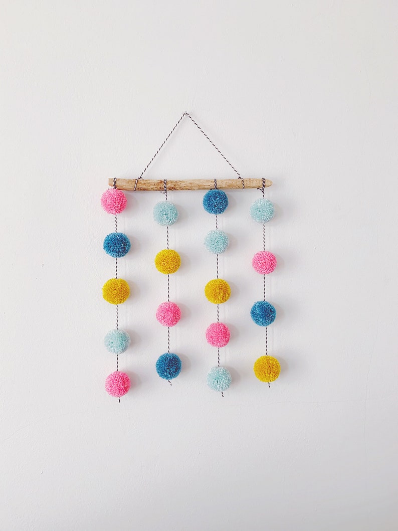Pom Pom Wall Hanging Pom Pom Garland Driftwood Wall Hanging Etsy UK