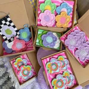 Crochet Flower Coaster: Colorful Cotton Yarn, Y2K Decor image 5